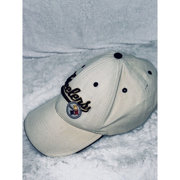 Pittsburgh Steelers Script NFL Embroidered Strapback Cap Twins Enterprise Beige - Picture 3 of 5